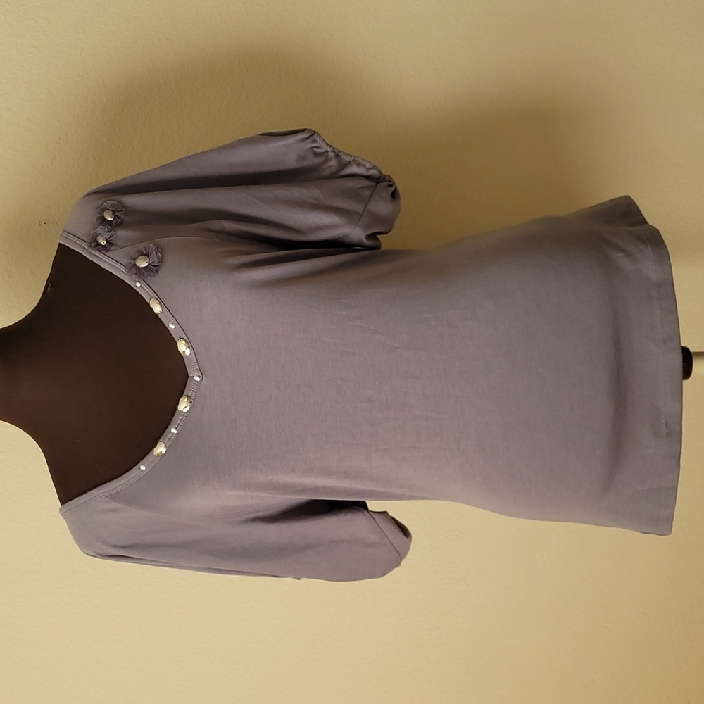 Eyelash Couture Medium Gray Embellished Split Sleeve Top
